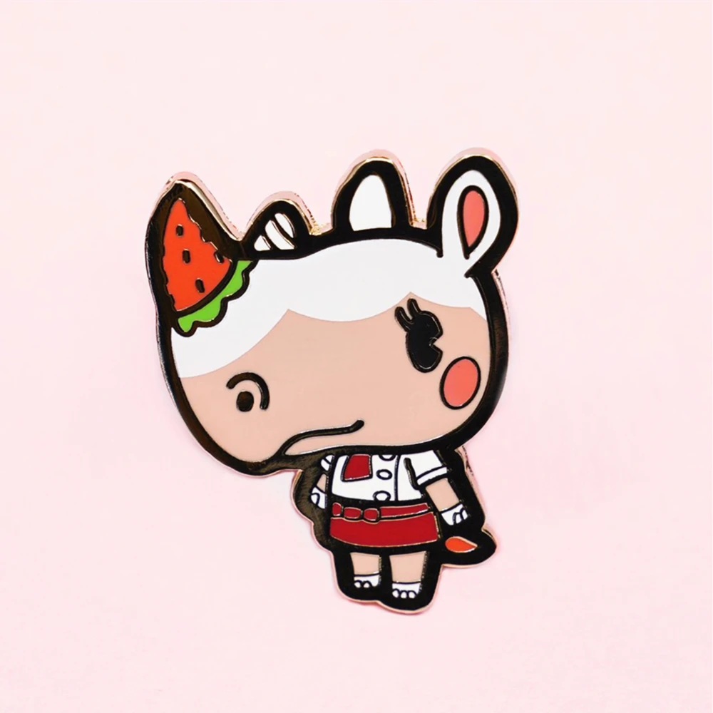Villaggio Npc Kawaii Merengue Smalto Duro Pin New Horizons Fashion Cartoon Fragola Rhino Spilla Animal Crossings Fan Gifts