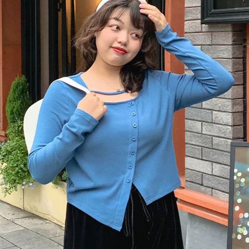 Women's Cardigan Plus Size Jacket Irregular Korean Top Loose Single-breasted Fashion Designer Style Grace Coat Solid Color New