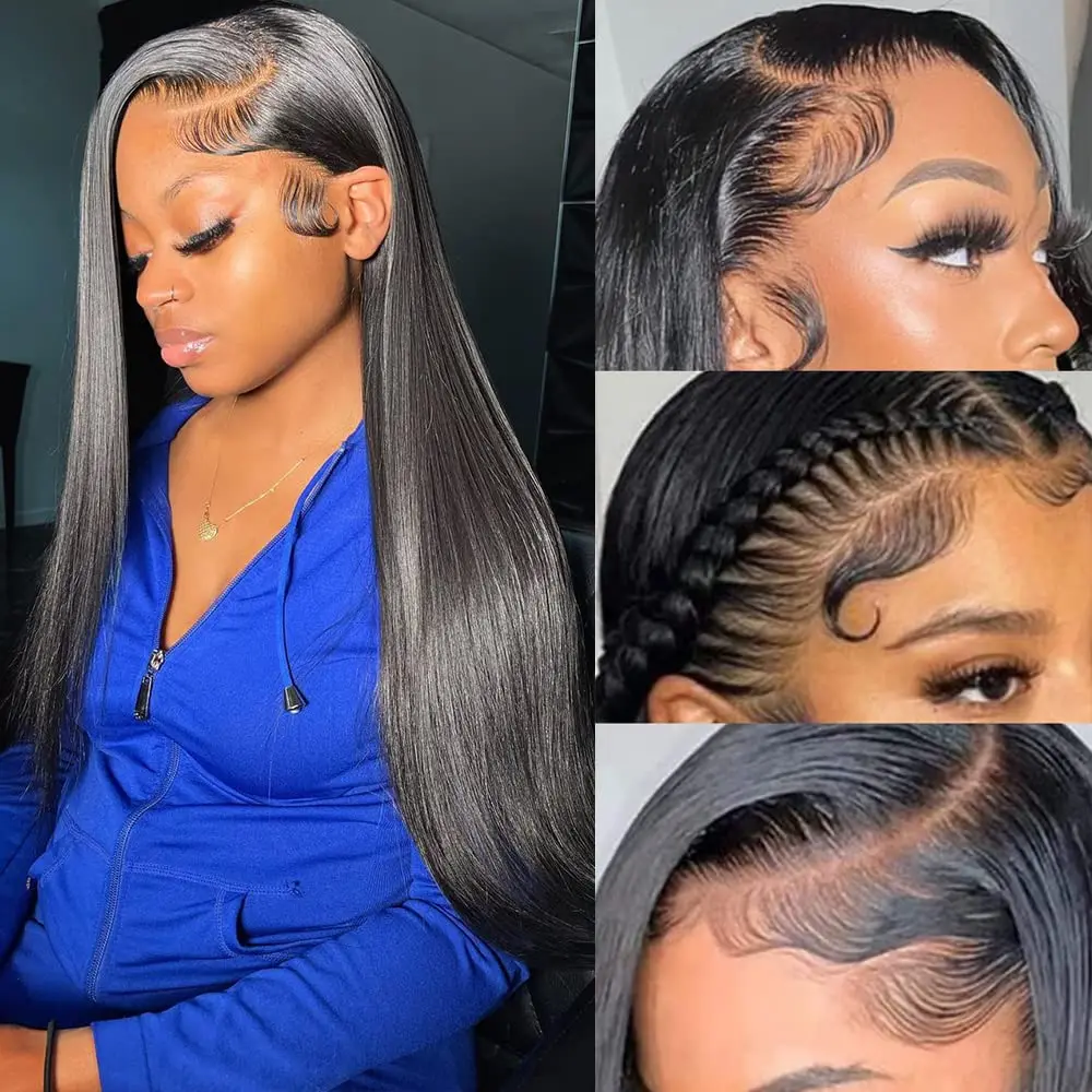 

13x6 HD 180% Density Pre Plucked Unprocessed Brazilian Remy Straight Transparent Bone Lace Frontal Wig for Women Natural Color