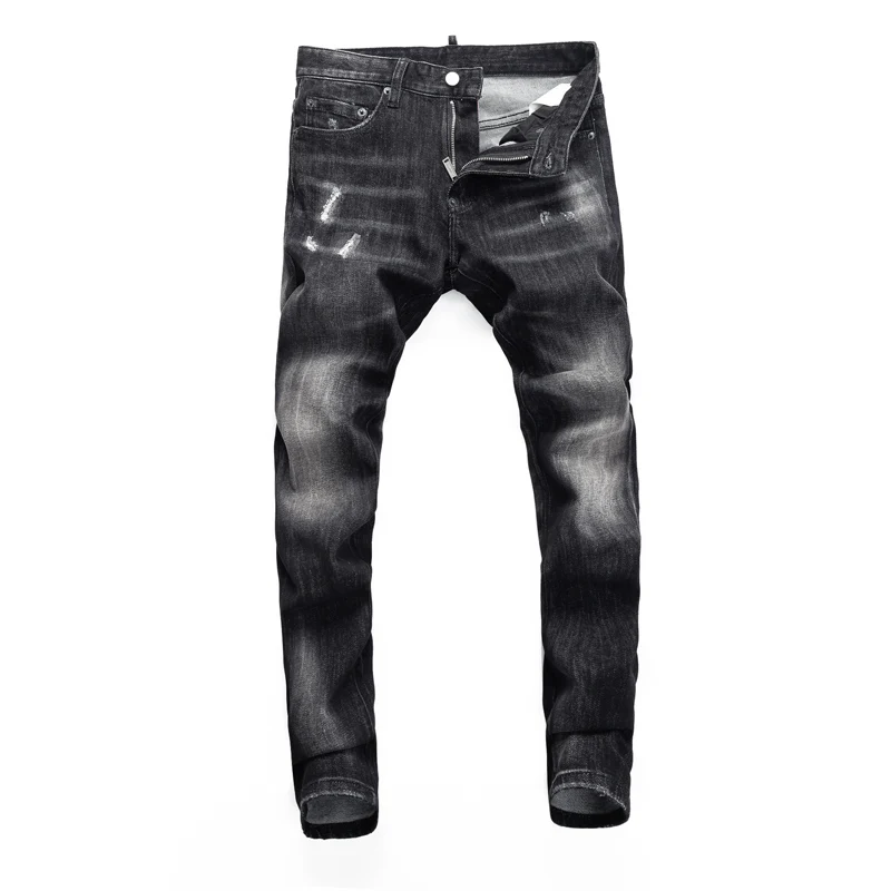 Street Fashion Men Jeans Retro Black Gray Stretch Slim Fit Ripped Jeans Men Elastic Vintage Designer Brand Denim Pants Hombre