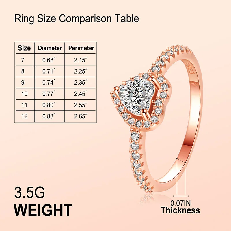 La Menars 925 Sterling Silver Women Ring Bright Love Dazzling Shiny Heart Shape Ring Crystal for Wedding Engagement Jewelry