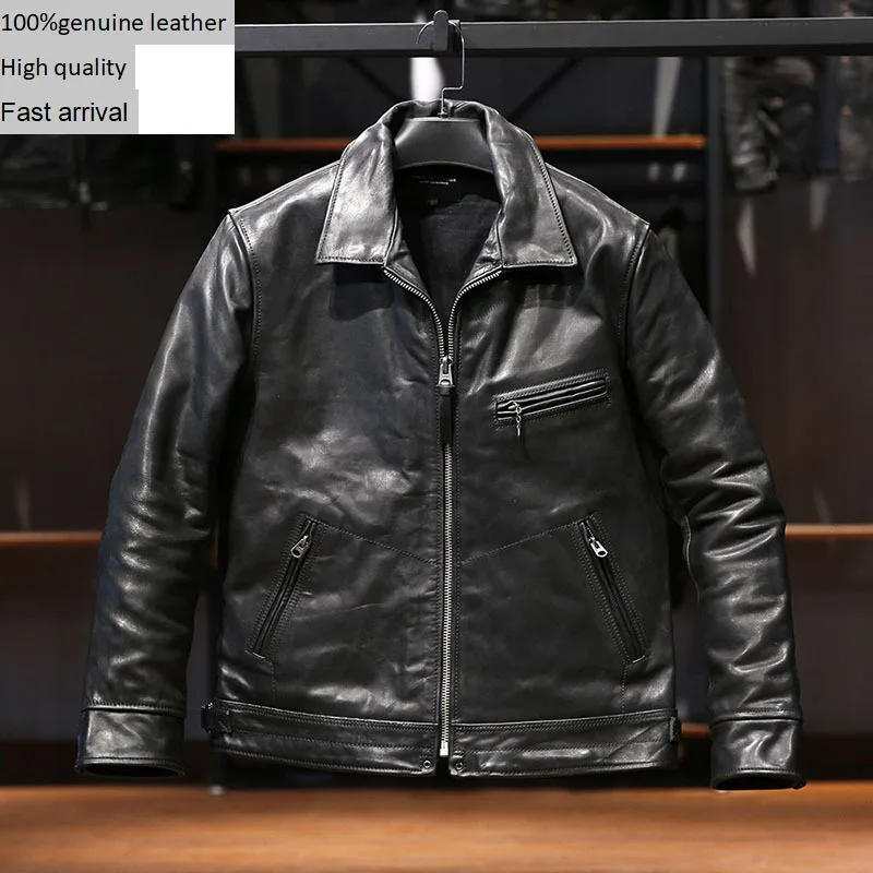 

2023 New Muhrand Road First layer horsehide 100% genuine leather jacket men's lapel light wax tree paste