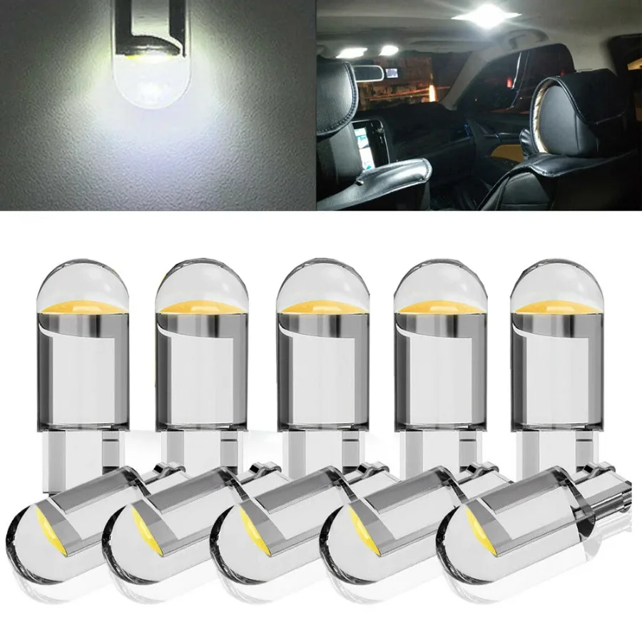 

10Pcs Auto LED Car Wedge Parking Light Side Door Bulb Instrument Lamp License Plate Lights T10 W5W WY5W 168 501 192 2825 COB