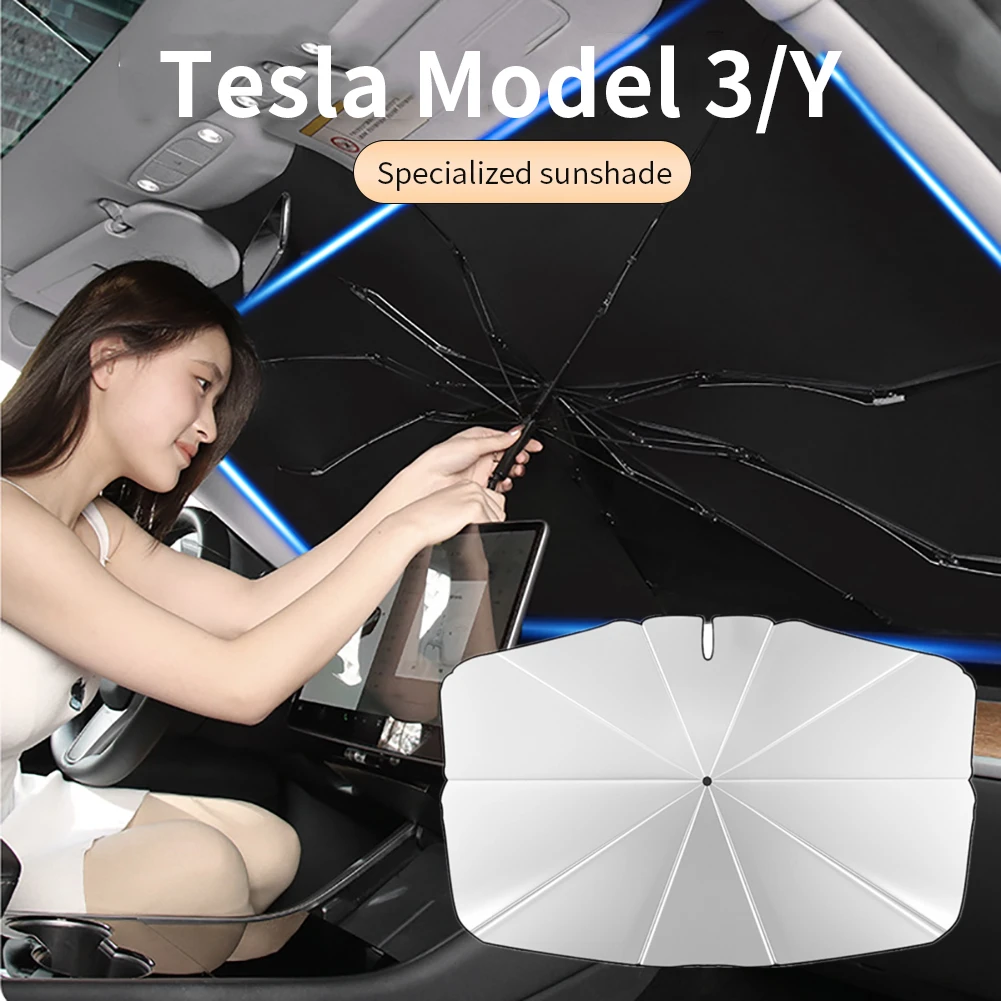 CarSunshadeUmbrellaCarFrontWindowSunShadeProtectorAutoWindshieldCoverForTeslaModel
