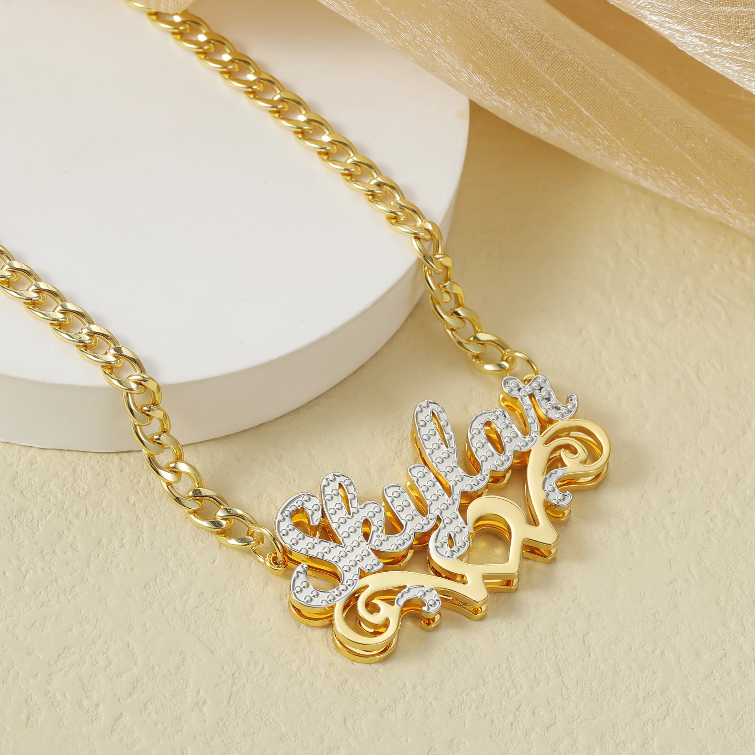Customized Necklace Double Plated Heavenly Love Name Necklace For Women Name Plate Stainless Steel Name Pendant Charm Jewelry