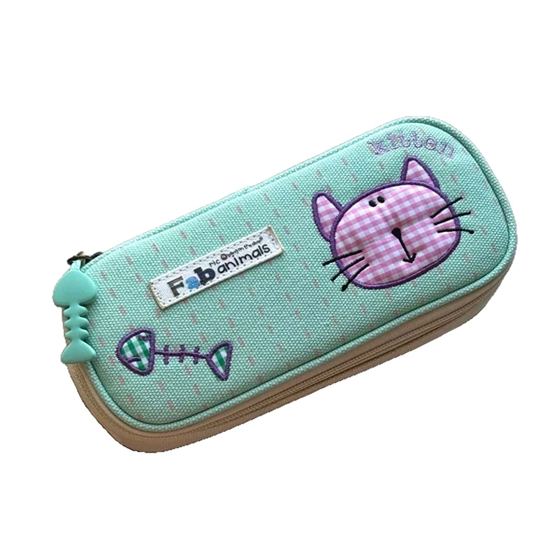 1 조각 대용량 펜 가방 Kawaii 새끼 고양이 연필 케이스 학생용 더블 레이어 파우치 홀더 박스 사무용품 용품