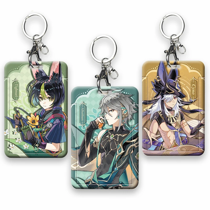 

New Genshin Impact Al Haitham Card Holders Cover Keychain for Men Women Work ID Bank Card Retractable Protective Case Toys Gifts
