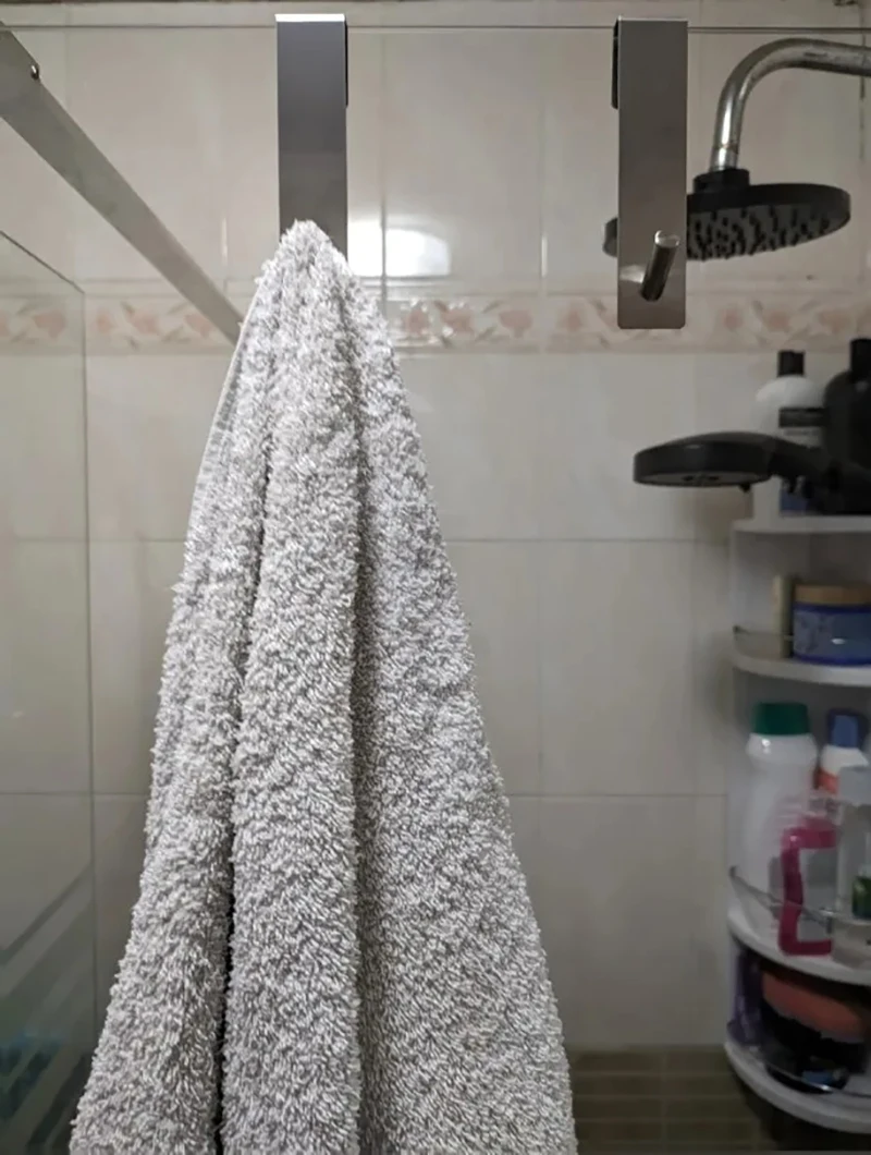 Stainless Steel Over Glass Door Shower Door Back Shower Towel Rack S-Shape Bathroom Bathrobe Hanger Holder Hooks 5