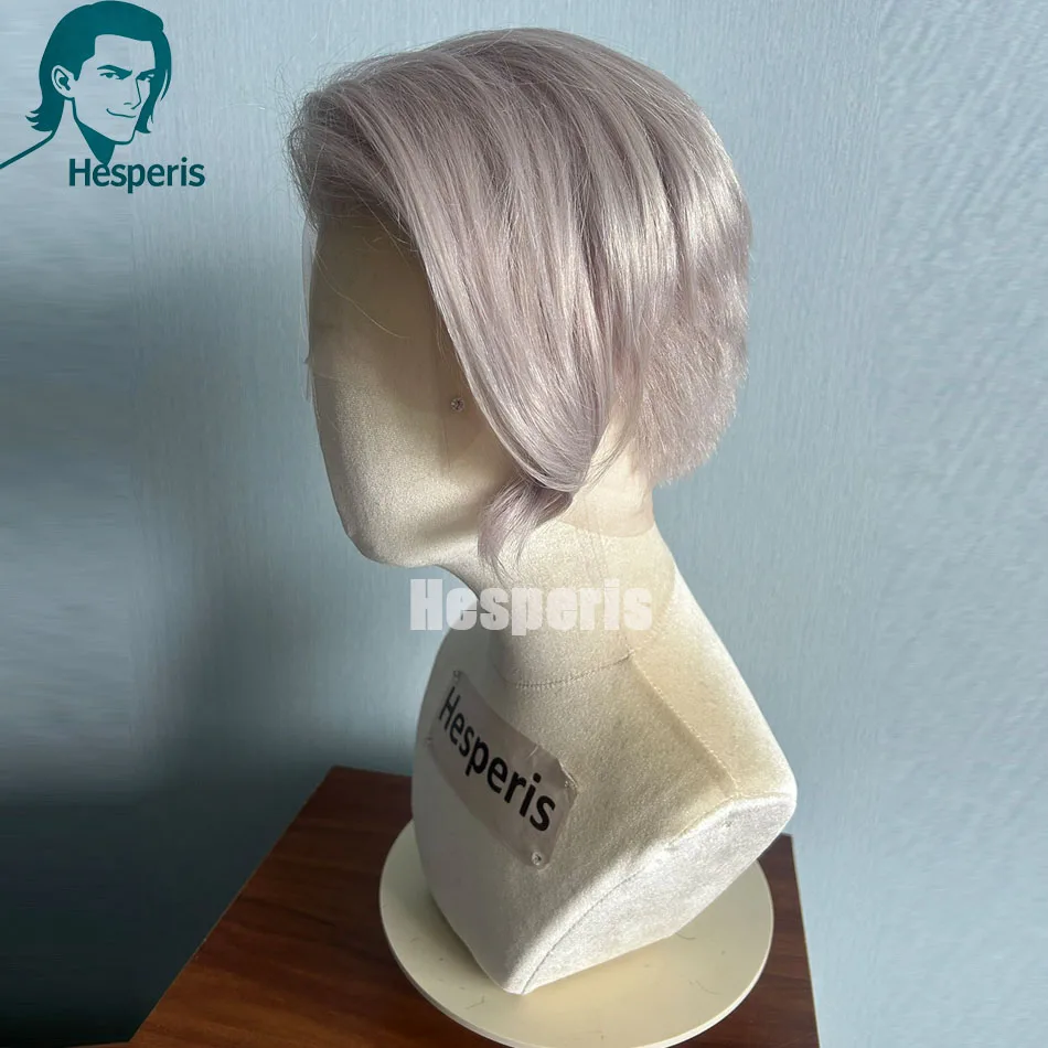 헤스페리스 그레이 컬러 남성용 숏 픽시컷 가발, 투명 레이스 블론드 풀 레이스..
