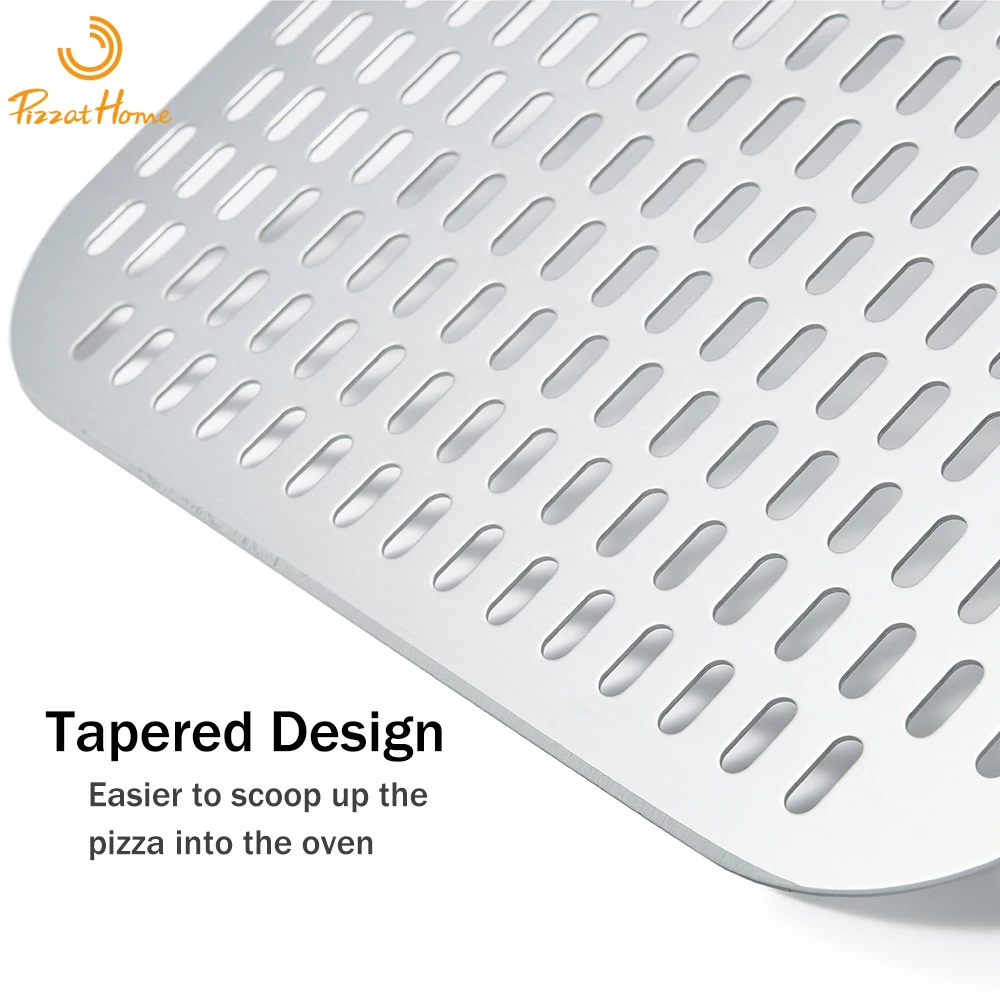 Pizzathome Anodized Pizza Peel Perforated Pizza Turning Peel with Wood Handle Shovel or Anodized Short Spatulas