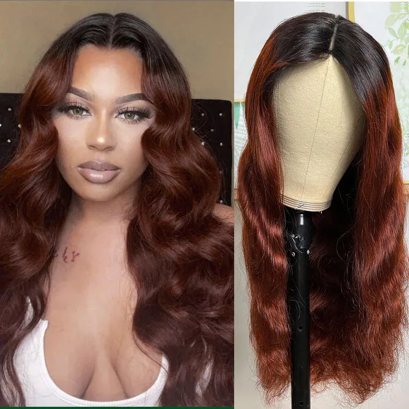 Unice Hair Hollow Rose Net Open Cap V Part Wig Red Brown Body Wave Wig