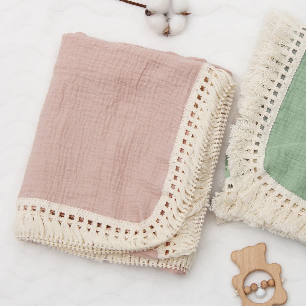 Newborn Blanket Infant Tassel Gauze Blanket Children's Gauze Wrap Bath Towel Blanket Baby Quilt 2