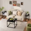 3pcs Set, Modern Living Room with 2 End Tables, Small with Metal Frame for Home Apartment, Black, Café Tables 6