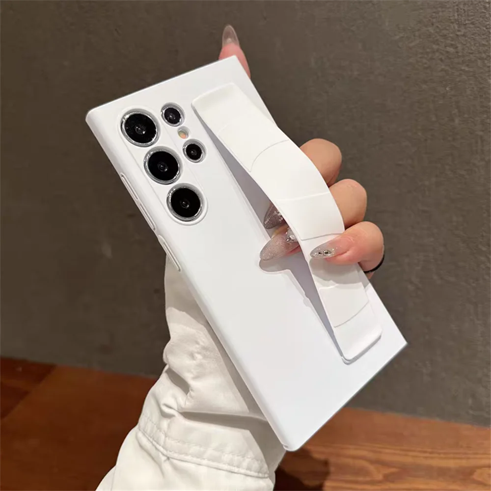 Luxury Silicone Wrist Strap Grip Phone Case - Business Hard Back Bumper Protector