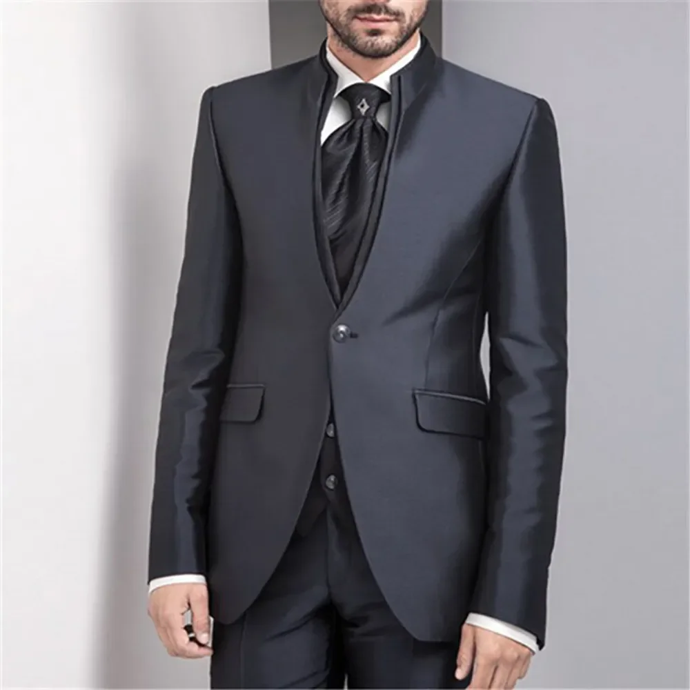 

Suits For Men Blazer Luxury Wedding Terno Jacket Pants Vest Three Piece Single Breasted Stand Collar Slim Fit Costume Hombre