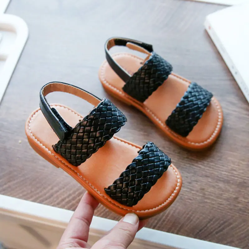 

Girls Sandals Summer Retro Weave Kids Sandals Breathable Soft Bottom Beach Sandal Baby Girl Princess Shoes Casual Flats Shoes