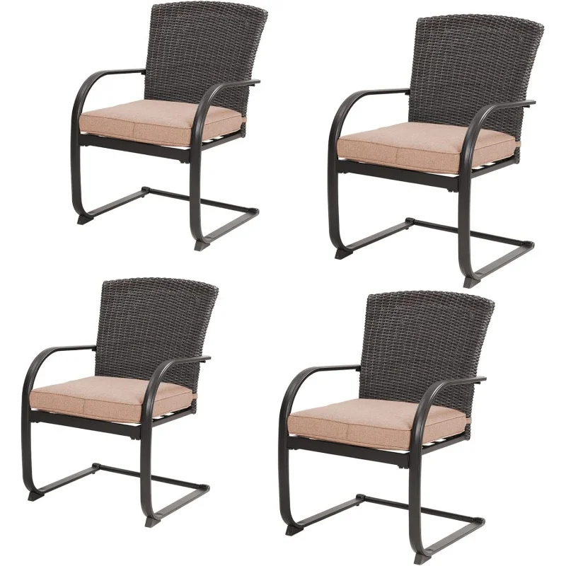 4 Pieces Outdoor Patio Metal Dining Chairs,Dining Chairs Set of 4 with Seat Cushions for Lawn Garden Backyard Deck, Beige