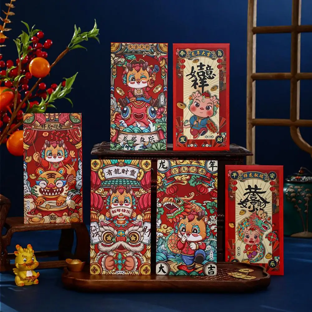 

Chinese New Year Envelopes Vibrant Year of Dragon Packet Set 6pcs Thickened Cartoon Pattern Envelopes New Year Bag Unique