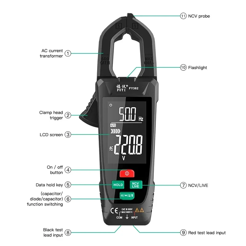 MASTFUYI Digital Clamp Meter AC Voltage Current Clamp Ohm Hertz Ammeter Clamp 9999 Count Automatic measurement of true RMS 2