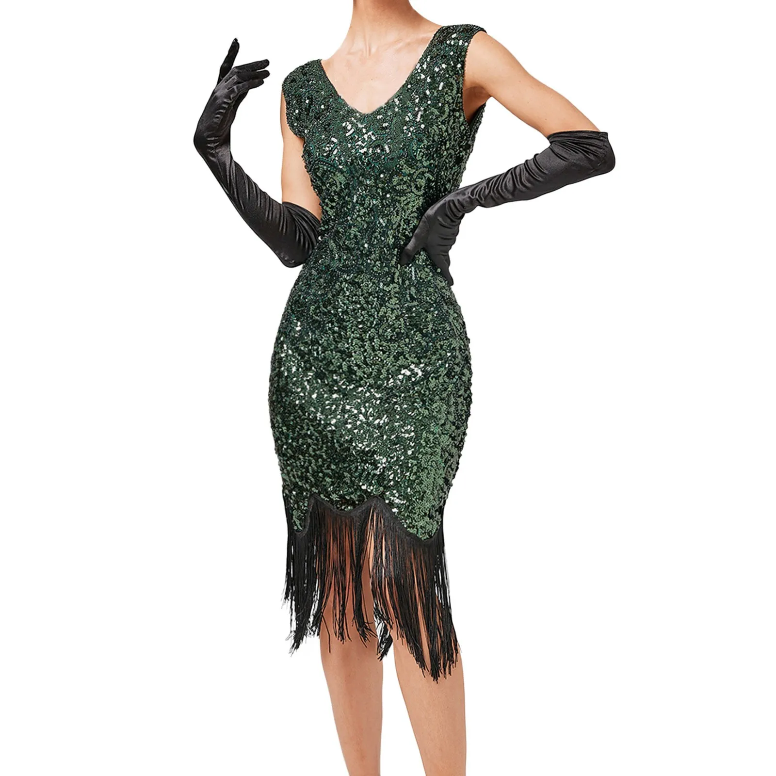 Vrouwen Gatsby Franje Flapper Jurk Mouwloze Champagne Roaring