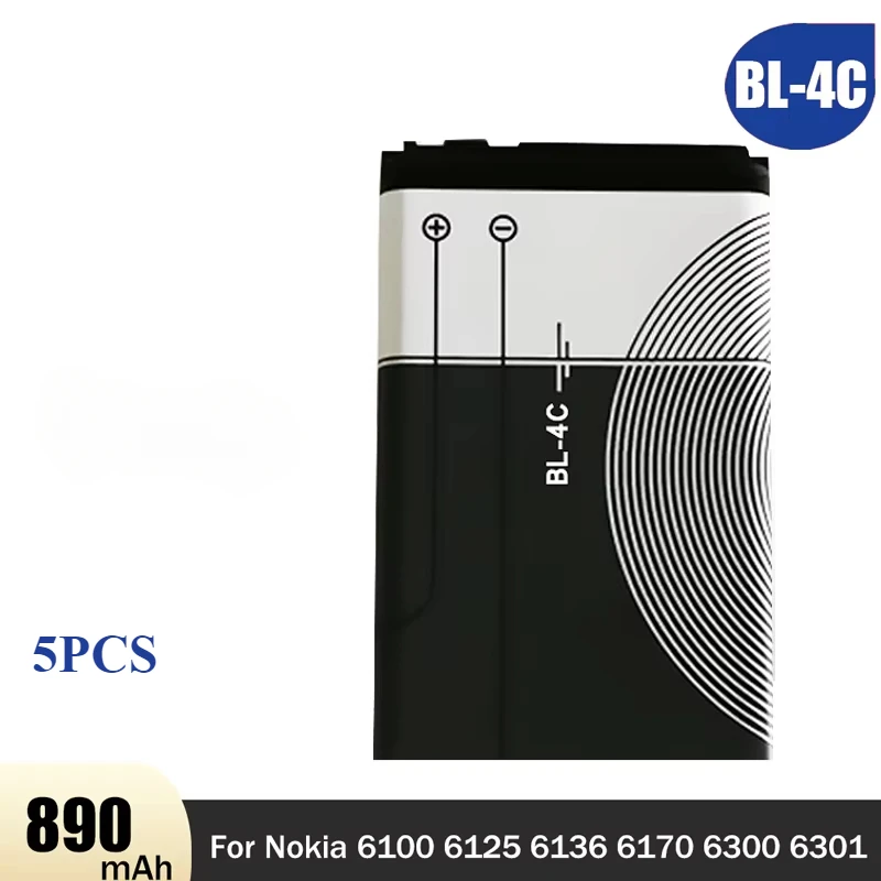 5 pz BL-4C Batteria 3.7 V 890 mAh Batteria Del Telefono Ai Polimeri di Litio BL4C BL 4C per Nokia 6100 6125 6136 6170 6300 6301 6102i