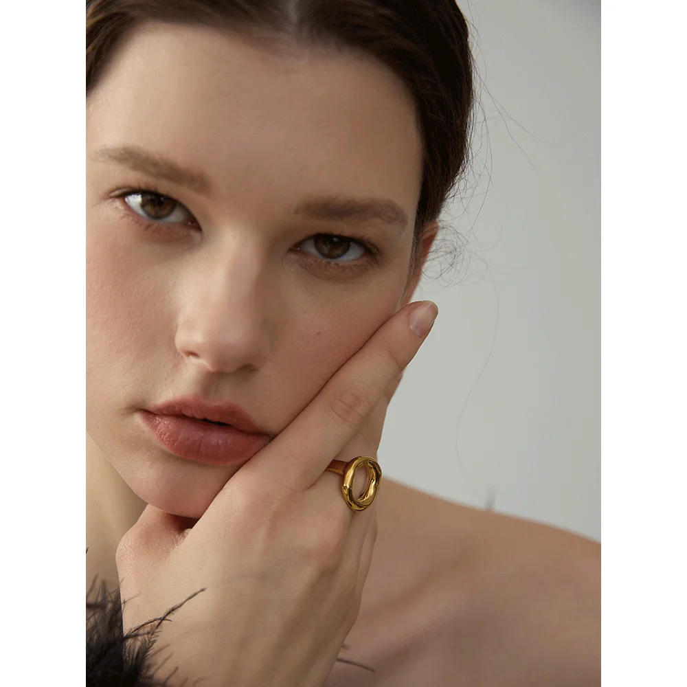 Yhpup Ring Geometric Hollow Minimalist