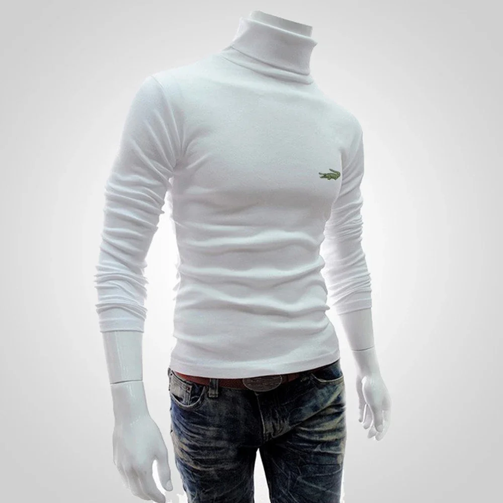 New Men's Slim Turtleneck Long Sleeve Tops Pullover Warm Stretch Knitwear Sweater Tight-fitting   High-neck Casual Men Clothing boyfriend tight sexy jeans slim classic solid color denim pencil pants street motorcycle denim fashion clothing men s long pants