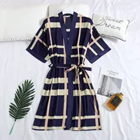 2024 new style Silk thin summer nightgown for men ice silk spring and autumn short-sleeved bathrobe printed pajamas for men 6
