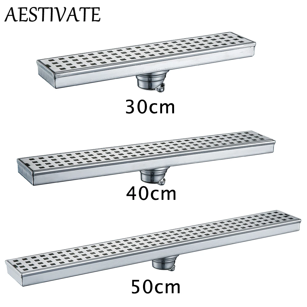 

Invisible Floor Drain 304 Stainless Steel Rectangle Anti-odor Bath Shower Tray Long Drainage Linear Floor Drains Cover Brushed