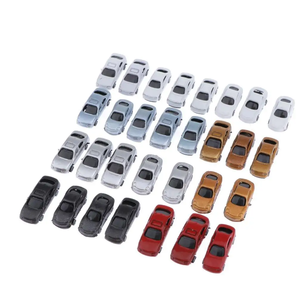 30pcs Assorted Miniature Cars for Diorama Crafts, 1:200 Multicolor