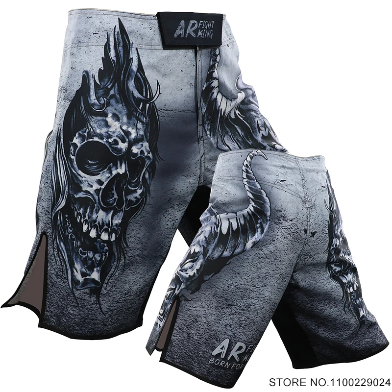 MMA Shorts Skull Printing BJJ Jiu-jitsu Fight Shorts Free Combat Mixed Martial Arts Kick Boxing Training Men's Muay Thai Pants