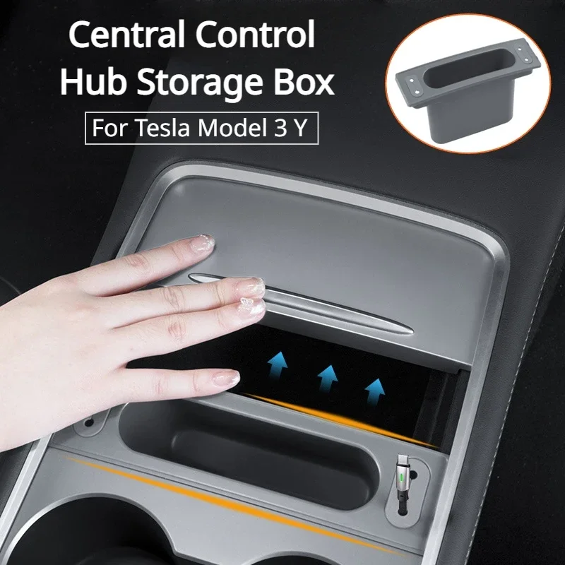 

Central Control Hub For Tesla Mode 3 Mode Y Center Console Data Cable Mobile Phone Storage Box Car Interior Accessories