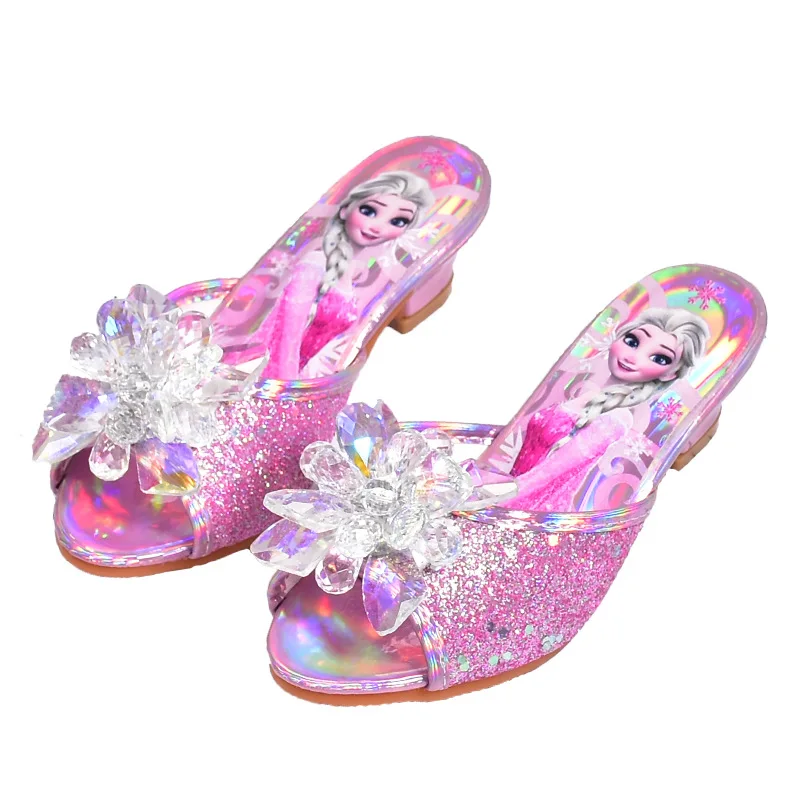 Disney Frozen Princess Elsa Shoes Slippers Girls' High Heels Mules