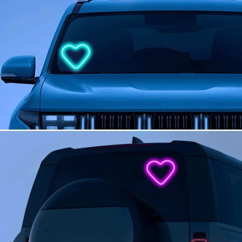 Solar Car LED Window Decoration Heart Neon Light Auto Interior Ambient Atmosphere Lamp Ideal Gift for Girls Women