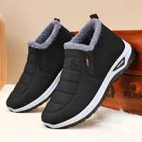 Thickened Fleece Winter Outdoor Men's Snow Boots Non-slip Cotton Shoes for Elderly People Comfortable Soft PVC Sole Casual Shoes