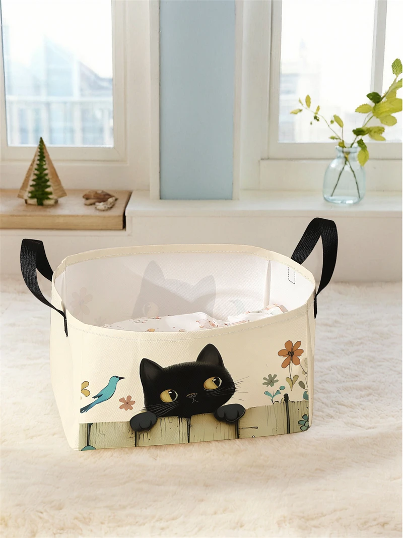 Storage box, underwear, socks, baby toys, storage basket with handle, simple printed decorative storage basket