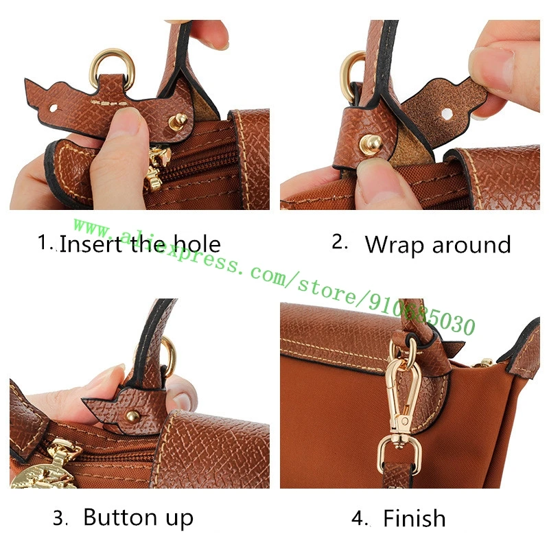 Silvery Hardware Adjustable Shoulder Strap For Longcharm Mini Handbag Le Pliage Bag Crossbody Carry Belt 2 Holders + 1-Strap
