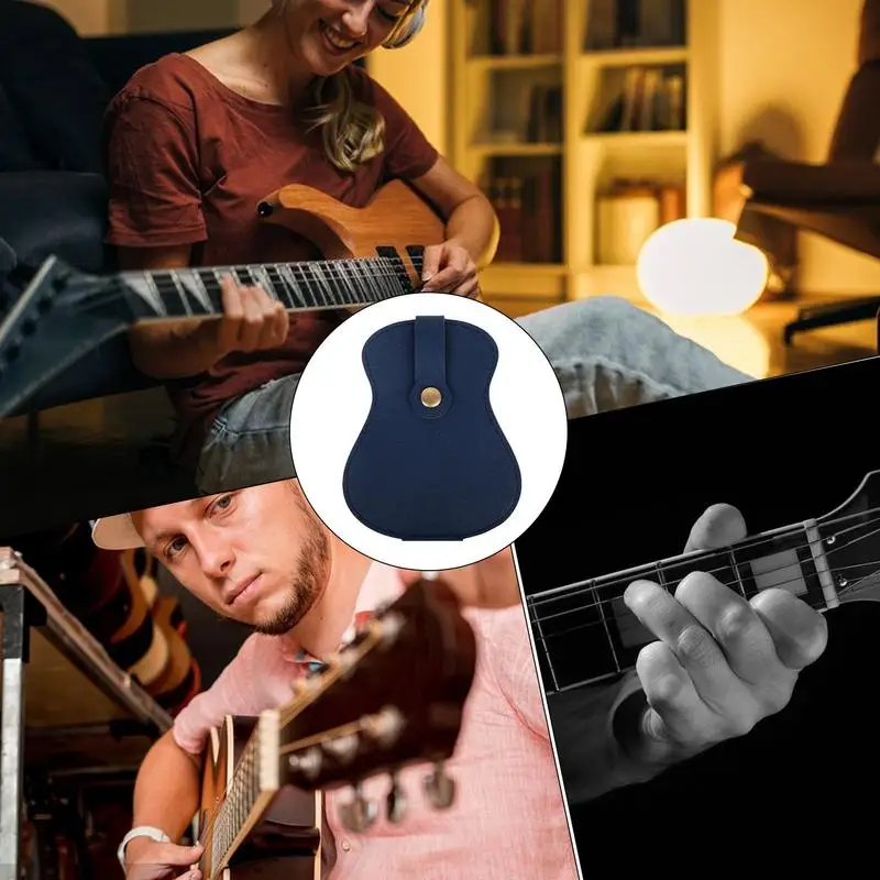 Guitar Shaped Pick Holder Lightweight Guitar Picks Holder Leather Pick Box Large Capacity Storage Bag With 18