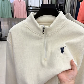 Autumn and Winter Plus Velvet Thick Stand Up Collar Half Zip Sweater Men's Winter Sweater Knitted Sweater