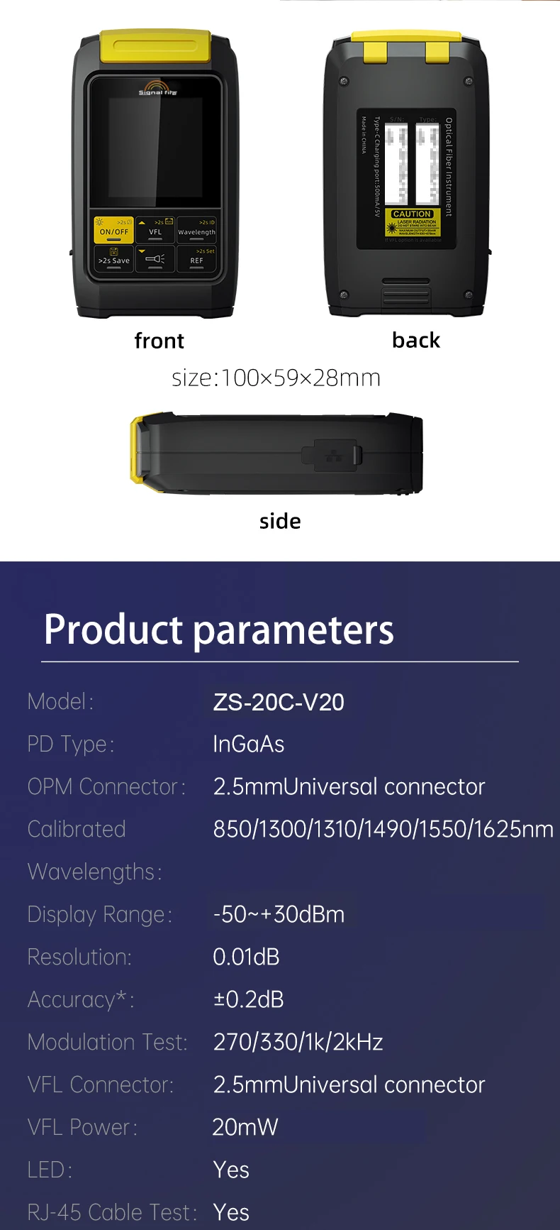 ZS-20C-V20 Optical Power Meter Visual Fault Locator Fiber Optic Ftth Tool Kit