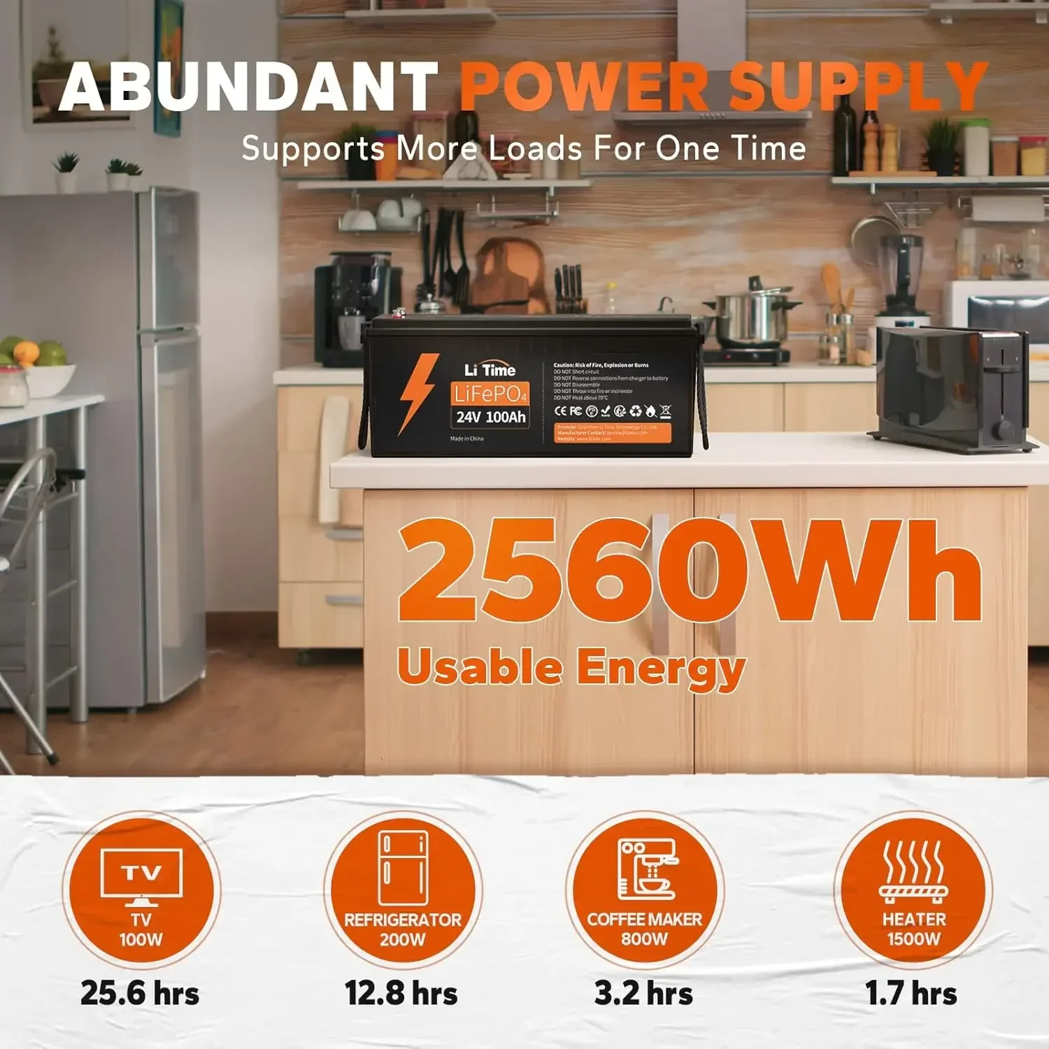 24V 100Ah LiFePO4 Lithium Battery Built-in 100A BMS 4000+ Cycles Rechargeable Battery Max. 2560W Load Power