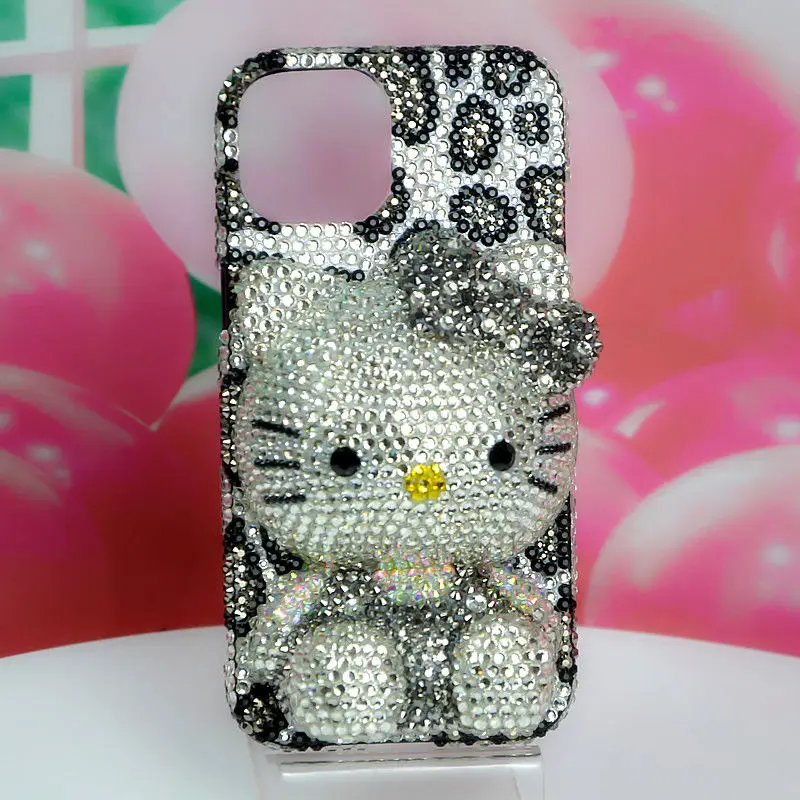 

Handmade Hello Kitty for iPhone Xs Max Leopard Print Sanrio Phone Case iPhone 11 12 13 14 15 Pro Max Jewelled