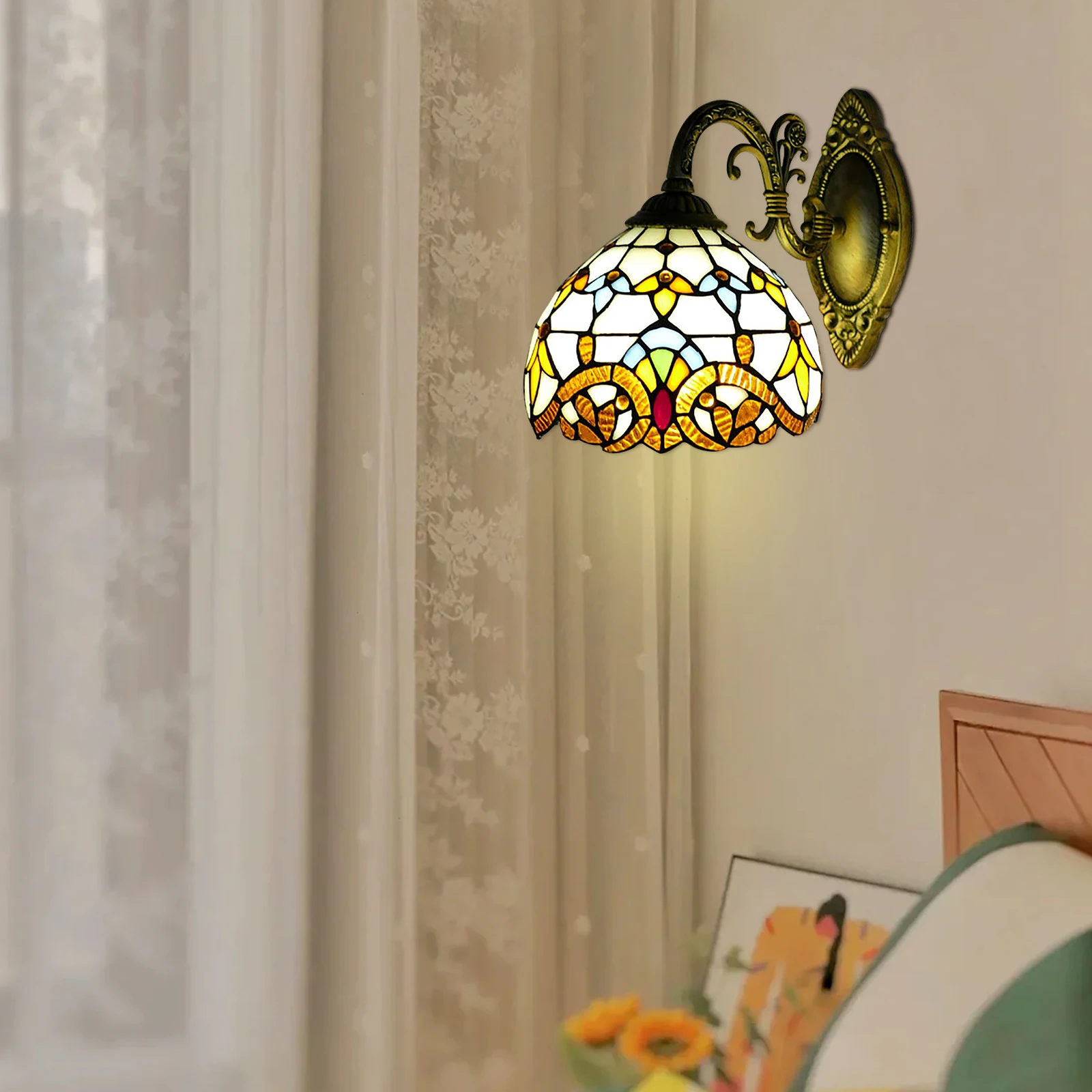 Tiffany Wall Lamp Wall Light Indoor Vintage Lamp Vintage Retro Handmade Dome for Living Room Staircase Bedroom