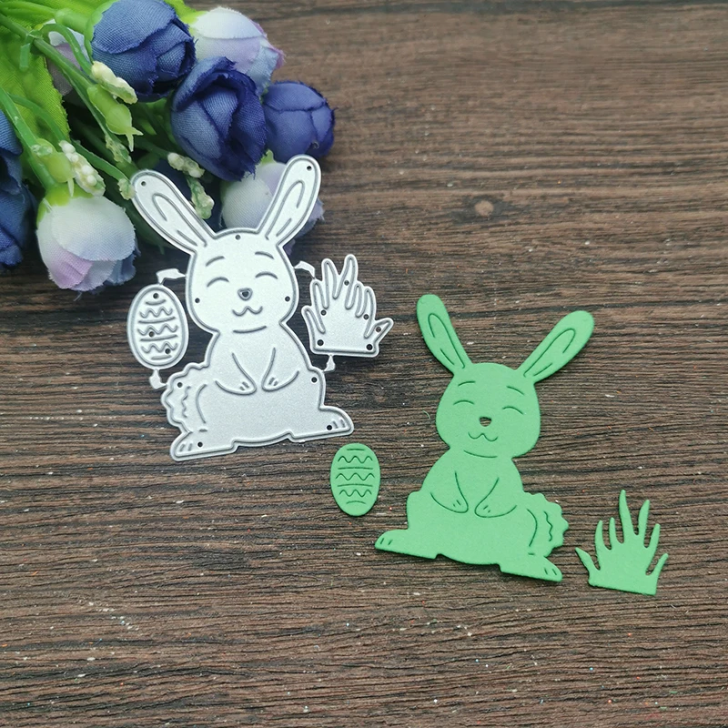Fustelle Da Taglio Happy Easter Rabbit Eggs - Per Scrapbooking, Biglietti, Craft, Acciaio Carbonio