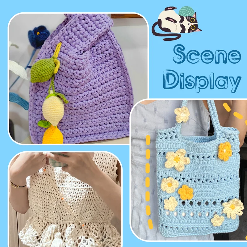 Beginner Crochet Yarn Crochet Knitting Easy Yarn for Beginners with Easy-to-See Stitches Yarn for Bag Keychain Flower Animal 6