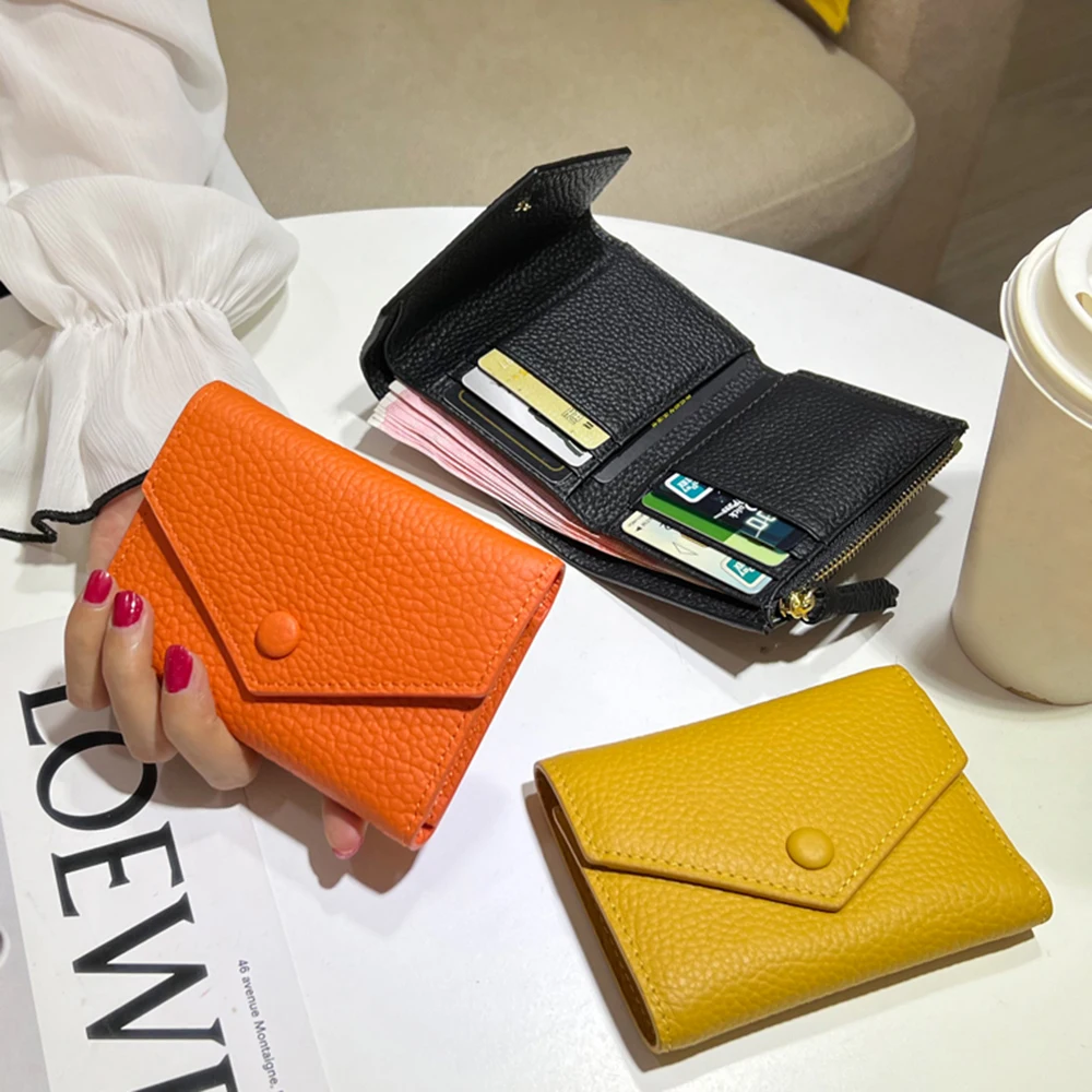 100% Genuine Leather Small Women Wallet Tifold Luxury