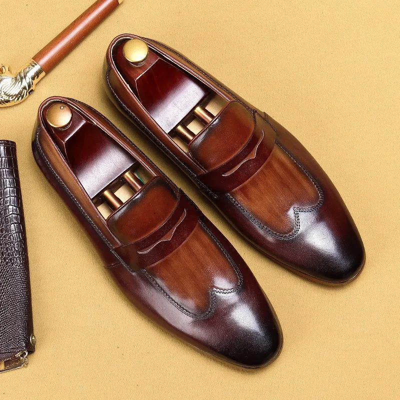 

Autumn Mens Formal Shoes For Wedding Office Street Loafers Mens Fashion Black Brown Genuine Real Leather Slip On Men Dress Shoes