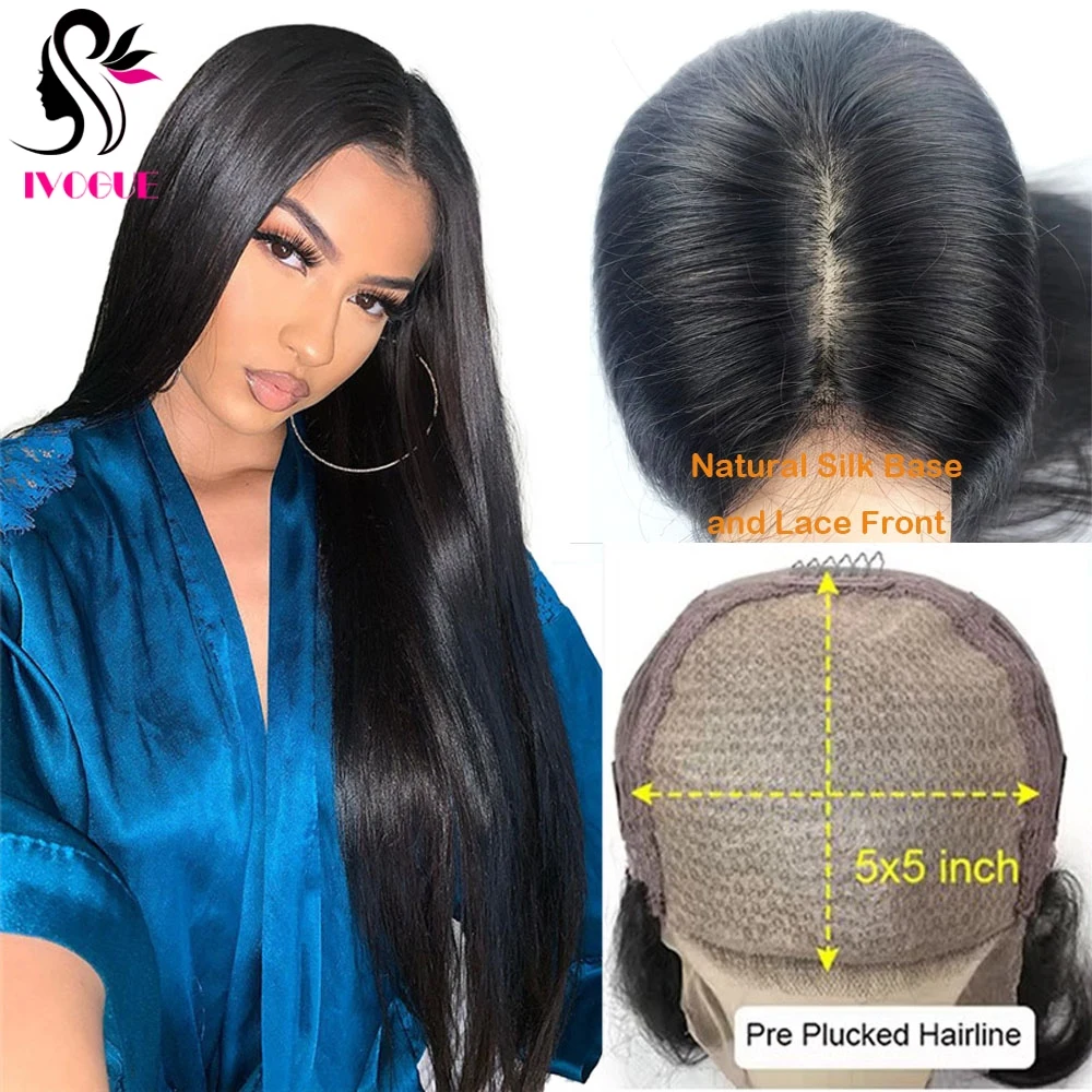 26" 5"x5" Silk Top Wig Human Hair Silk Base Closure Wig Straight Peruvian Remy Hair Glueless Lace Natural Black for Women human hair wig