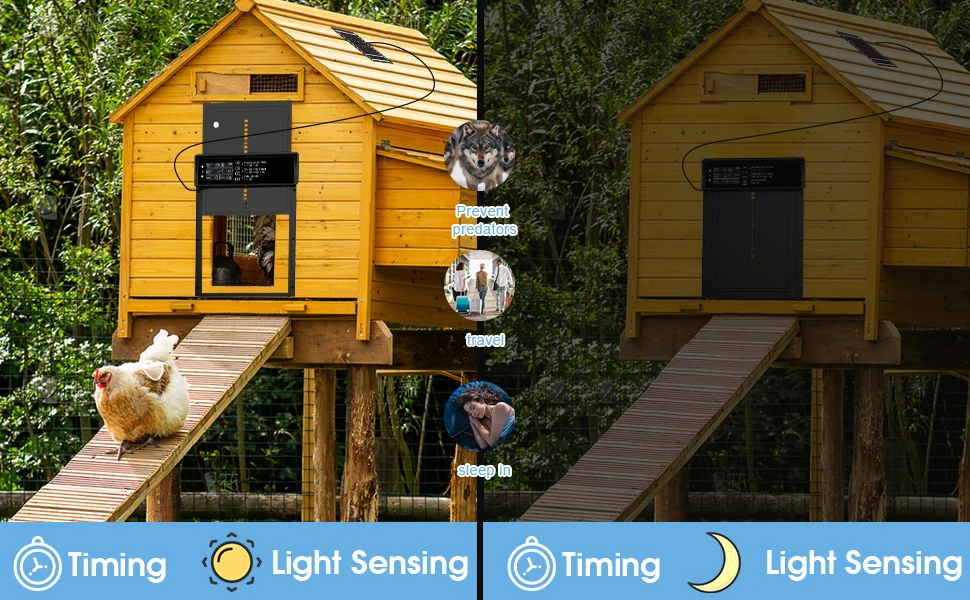 Automatic chicken coop door, solar aluminum chicken coop door with timer and light sensor, all aluminum chicken coop door opener 6