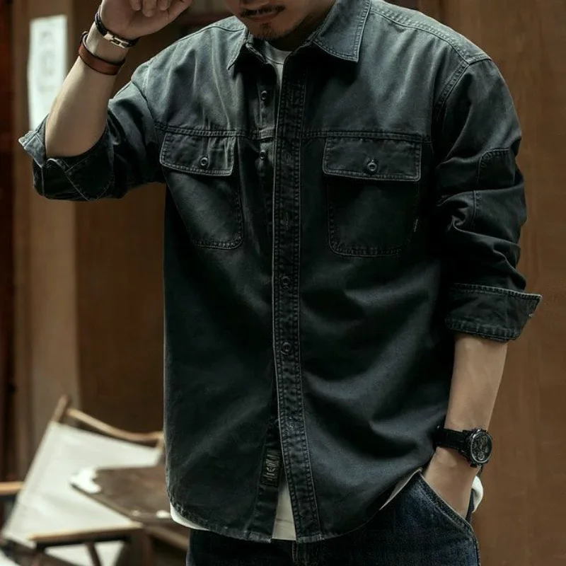 Men\'s Denim Jacket Cargo Shirt Autumn Male Jean Coats Black Big Size Free Shipping Winter Outerwear Joker Clothing Washed Cowboy